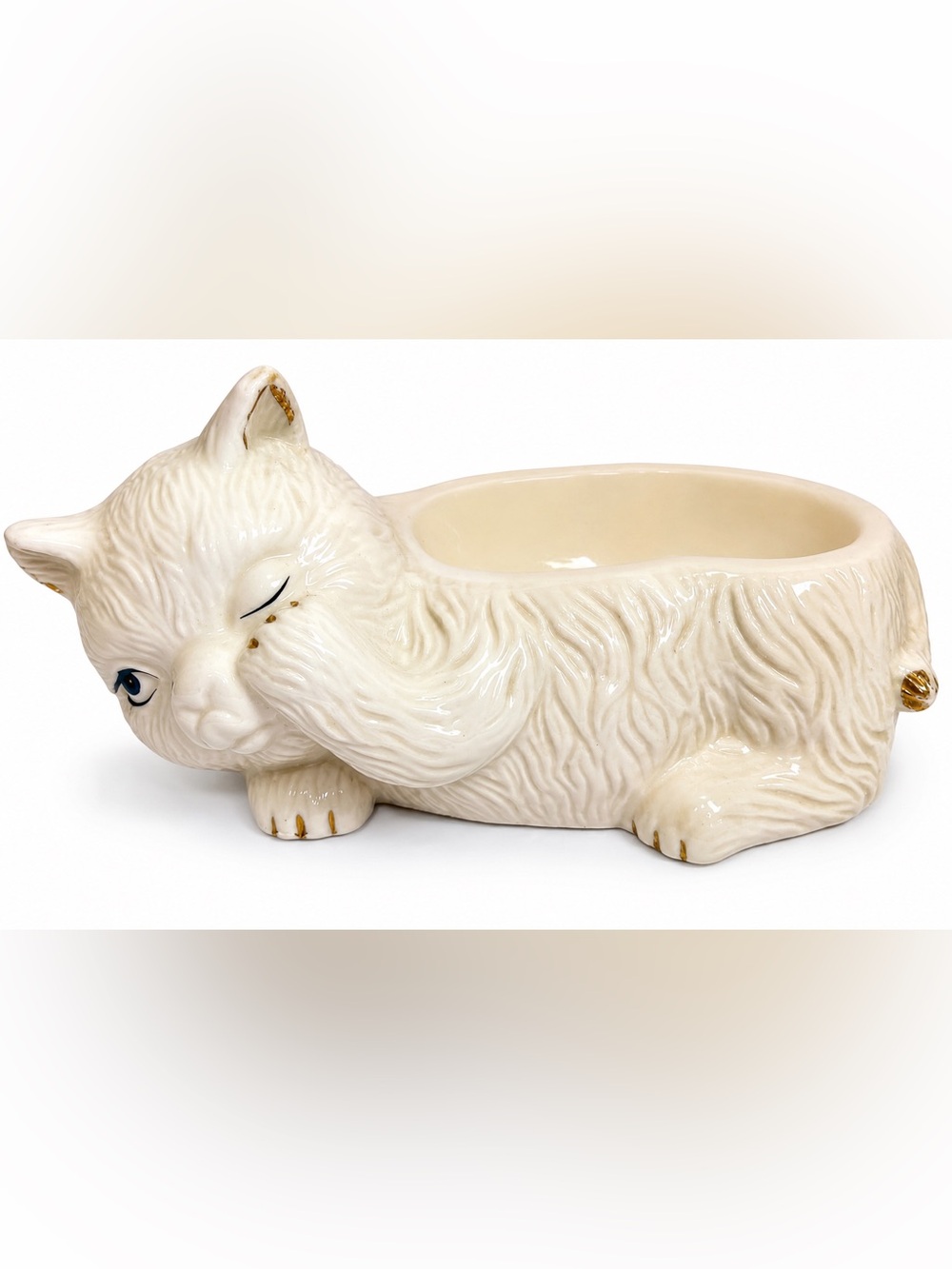 Vintage White Ceramic Persian Cat Planter Cachepot Kitty Vase Japan Style 7”